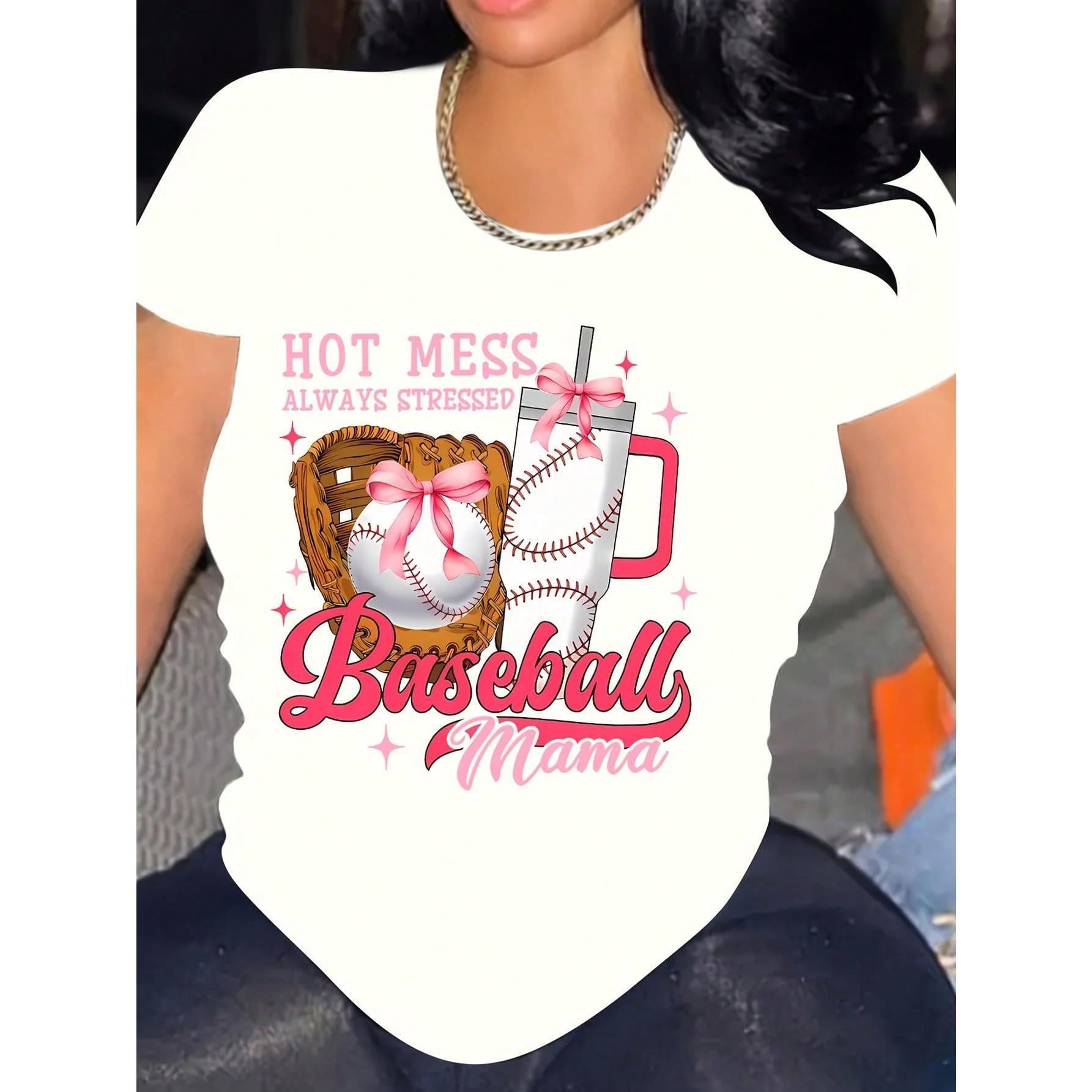 Fun "Mess Is Always Anxiety" Baseball Mom Slogan TShirt