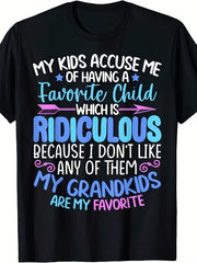 My Kids Accuse Me Of A Favorite Child But Grandkids Are My Favorite Funny Graphic Tee for Men Women, Cute Grandparent Short Sleeve T-Shirt, Casual Crew Neck Top for Grandparent Gift