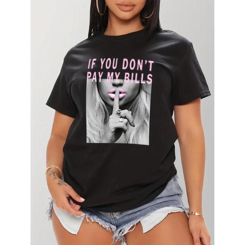 Women's Graphic Round Neck Tee - Summer Casual Top for Women, Y2K Style Baddie Outfit, Short Sleeve, Comfortable Fit, Summer Clothes for Daily Wear
