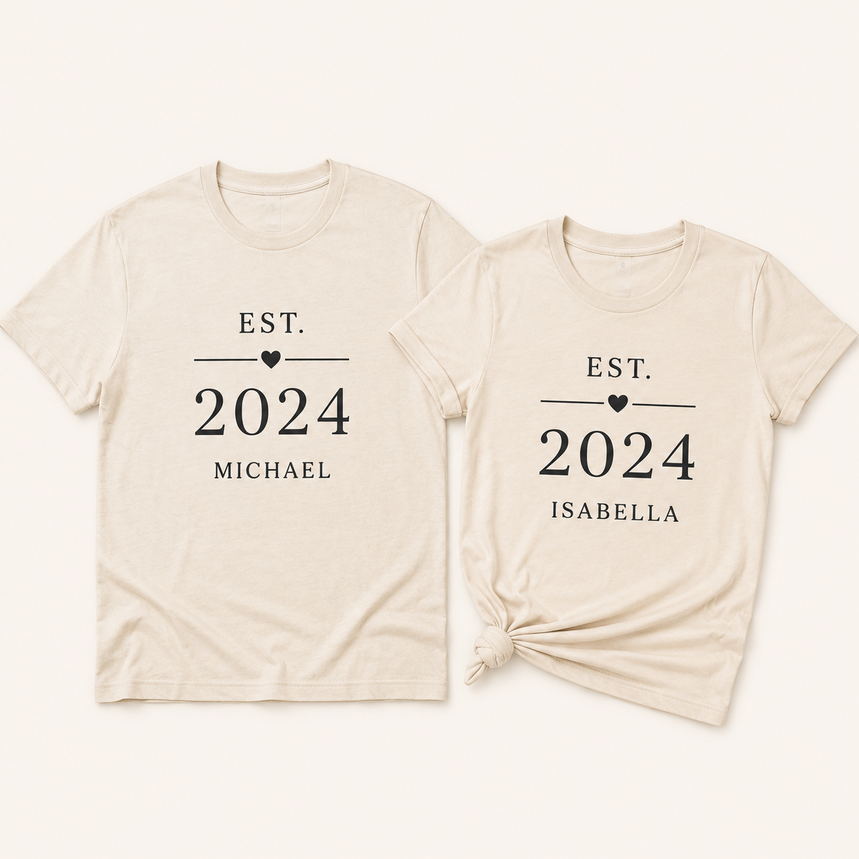 Personalized Couple T-Shirt Set Custom 2 Piece Matching Tees for Him and Her