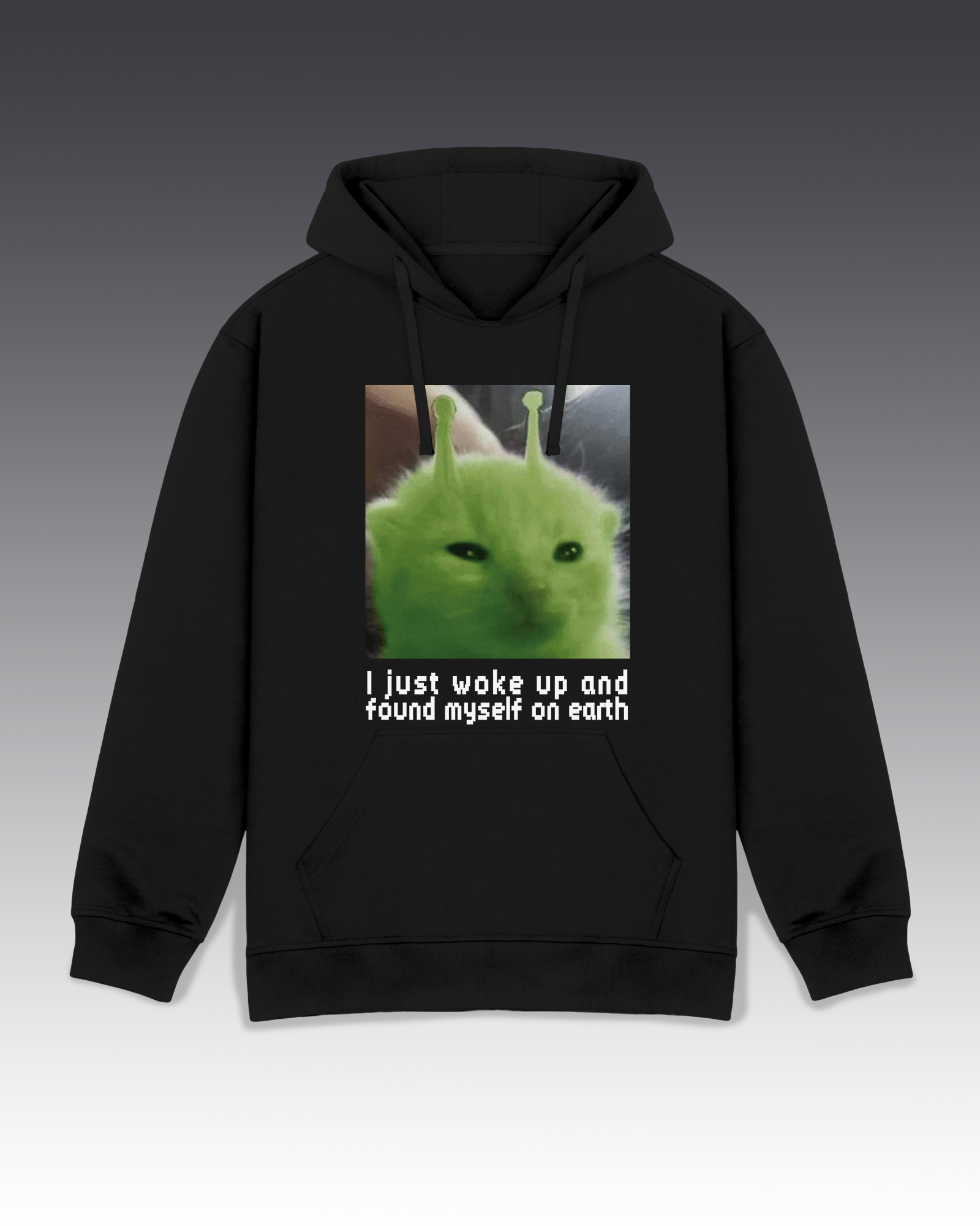 DIYANYONE Original Meme Hoodie: Alien Cat Earth Wake-Up