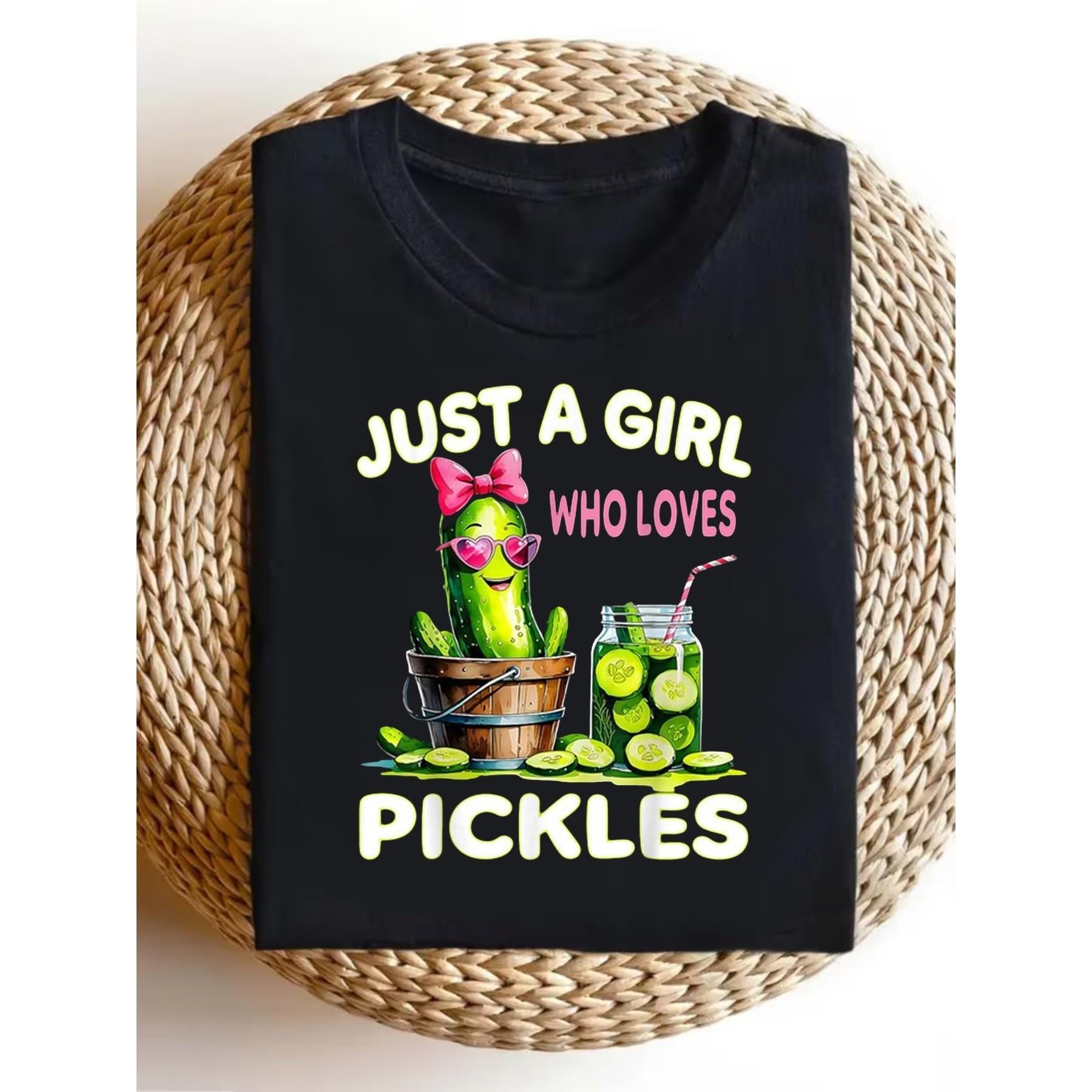 "Just A Girl Who Loves Pickles" Funny Food Tee – Vintage Pickle Lover Shirt for Men Women, Soft Cotton Casual Crewneck