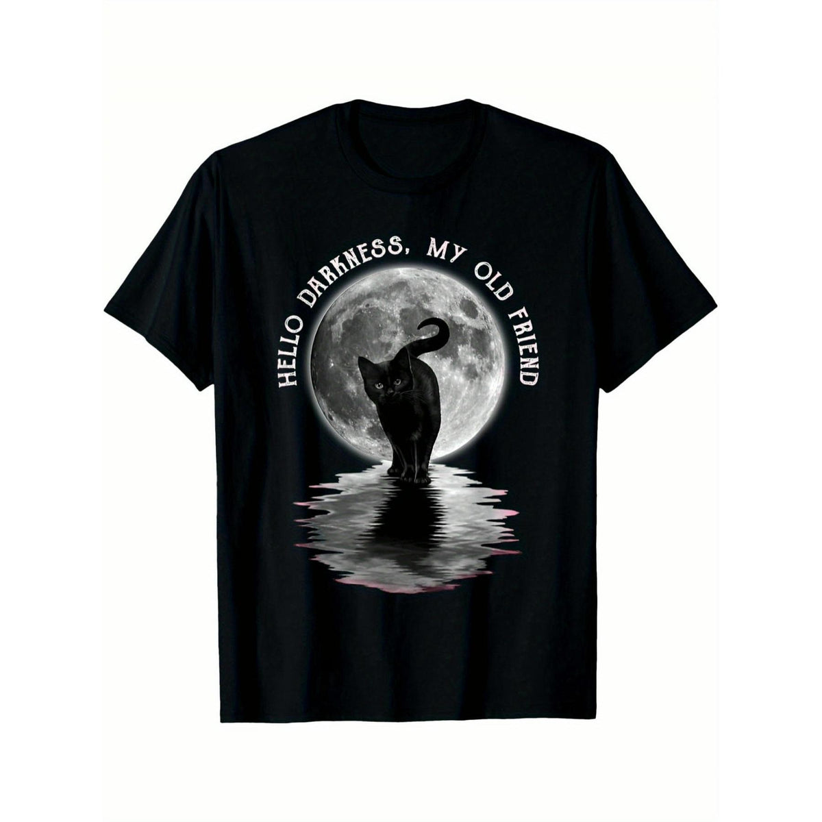 Men'S Black Cat Moon Graphic T-Shirt, Cool Gothic Casual Tee, Streetwear Style, Funny Quote Print Top