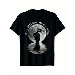 Men'S Black Cat Moon Graphic T-Shirt, Cool Gothic Casual Tee, Streetwear Style, Funny Quote Print Top