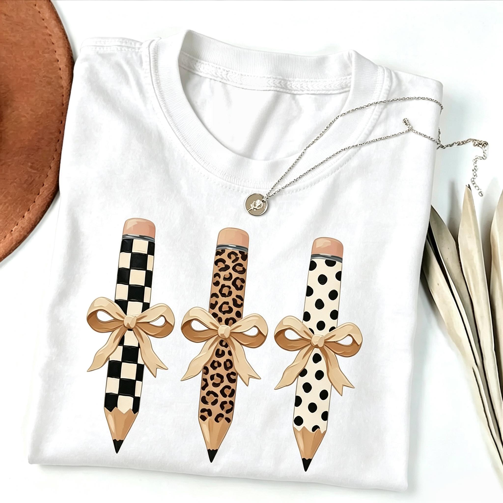 Brushstroke Pencil Bow Comfort Colors T-Shirt, Teacher Graphic Tee, Preppy Coquette Teacher Shirt, Educator Gift, Elementary Teacher