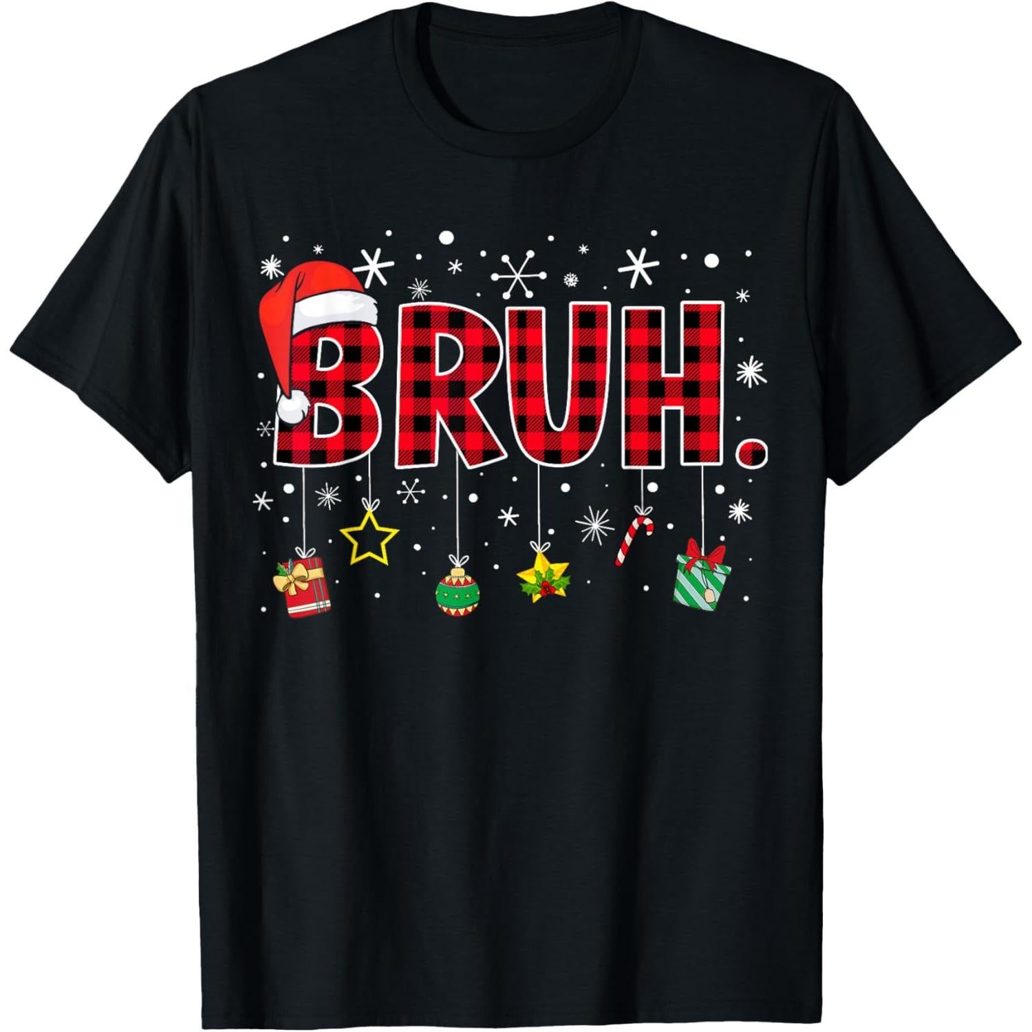 Bruh Funny Christmas Plaid Pajamas T-Shirt