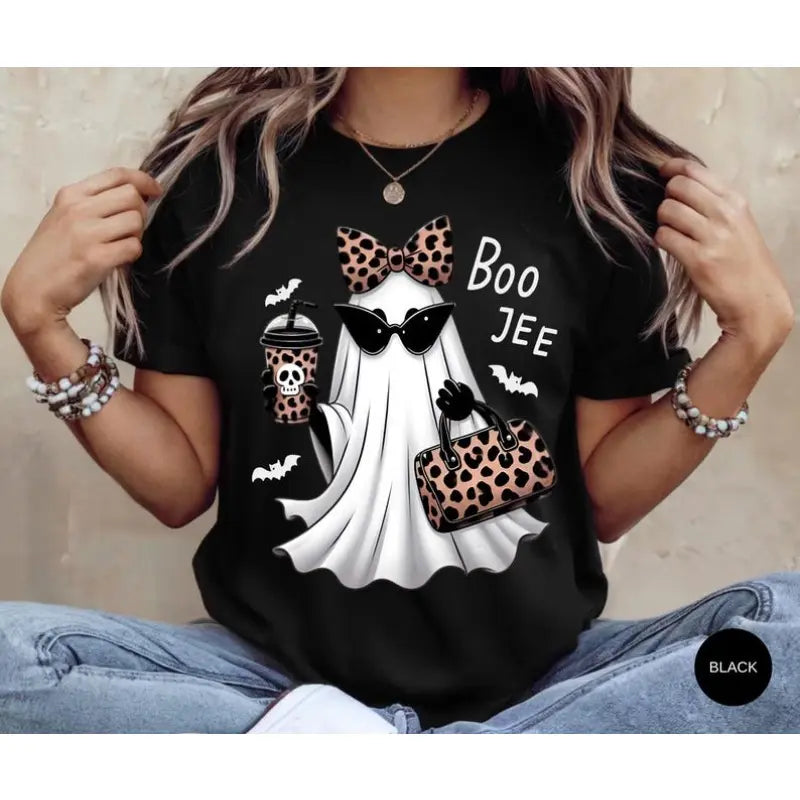 Boo-Jee Ghost Shirt Leopard Ghost Tee Ghost Coffee Shirt Funny Fall Shirt Ghost Tee Halloween Gift Halloween Clothing For Family And Friends