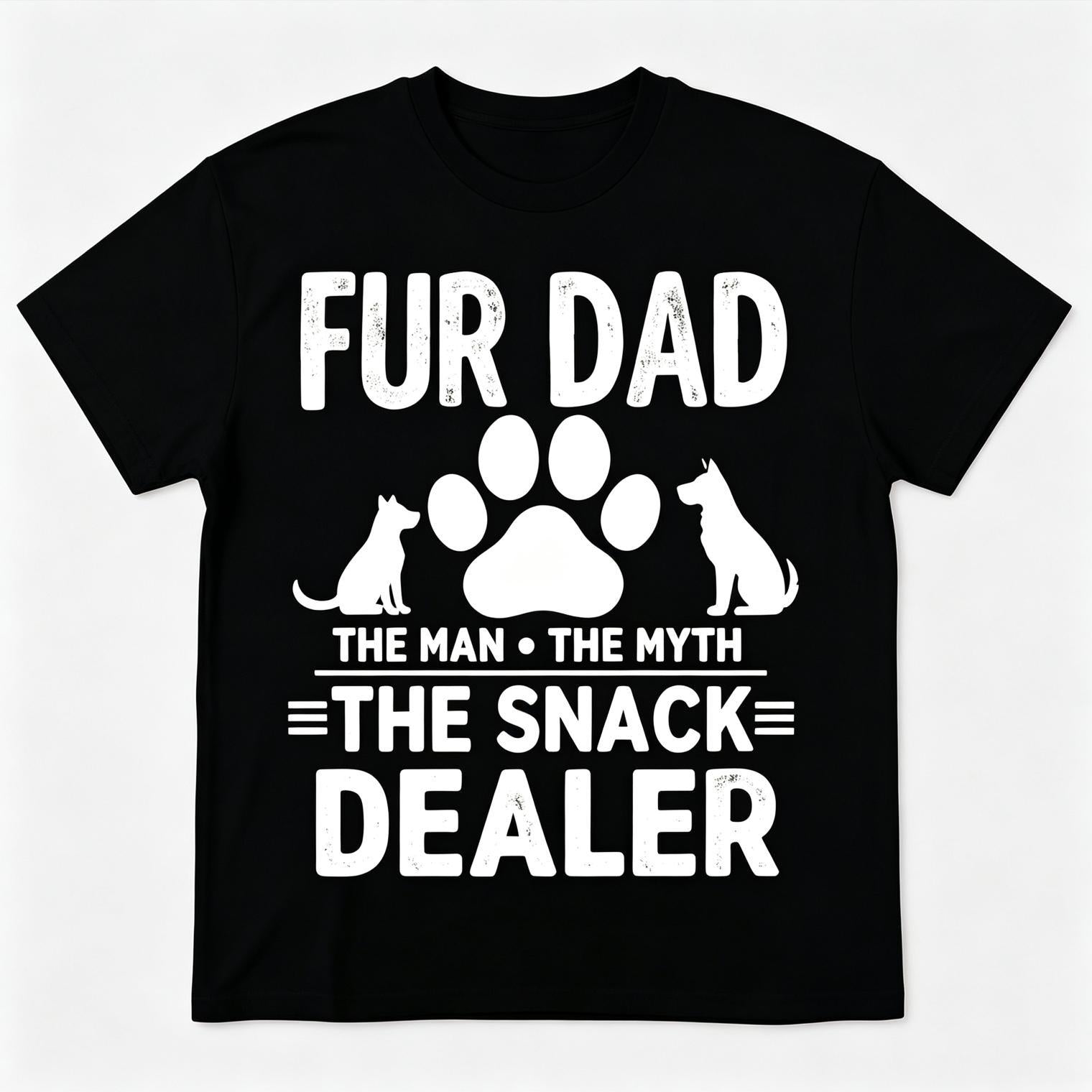 Funny Fur Dad The Man The Myth The Snack Dealer Pet Dad T-Shirt Paw Prints Graphic Tee Dog Cat Dad Gift Father‘s Day Unisex Summer Casual Top Soft Cotton Crew Neck Vintage Style