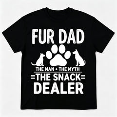 Funny Fur Dad The Man The Myth The Snack Dealer Pet Dad T-Shirt Paw Prints Graphic Tee Dog Cat Dad Gift Father‘s Day Unisex Summer Casual Top Soft Cotton Crew Neck Vintage Style