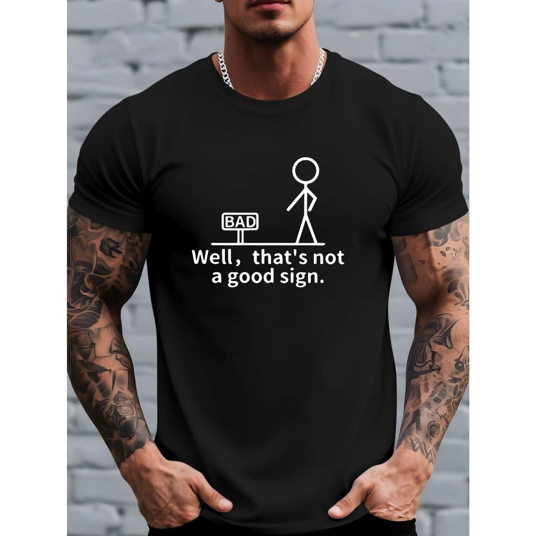 Men's Stick Figure Meme T-Shirt - Funny Black Humor Letter Print with Iconic Stick Figure, Breathable Short Sleeve Round Neck Casual Top Suitable for Summer, Parties, Casual Attire & Meme Humor Gifts