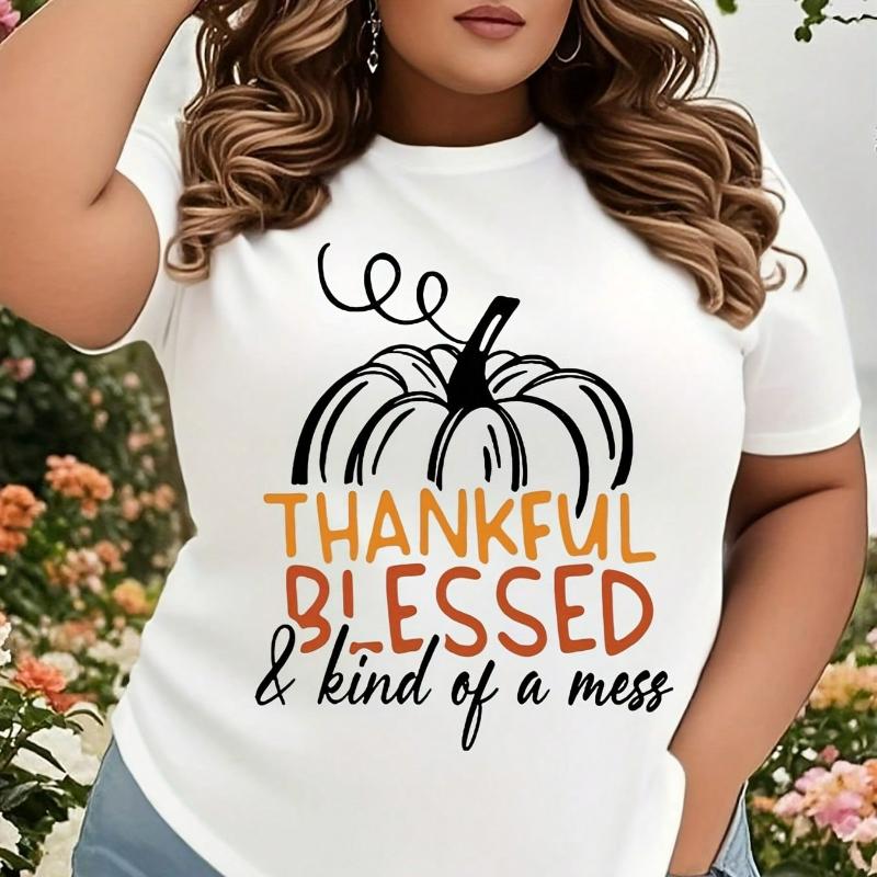 Thanksgiving Thankful  & Kind Of A Mess Pumpkin Graphic T-Shirt