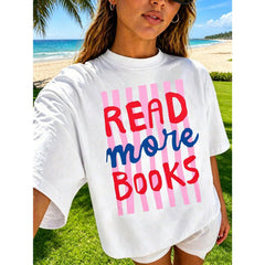 Bookish T Shirt Women Read More Books Graphic Tee Cute Book Lover Gift Top Librarian Bookworm Tshirt