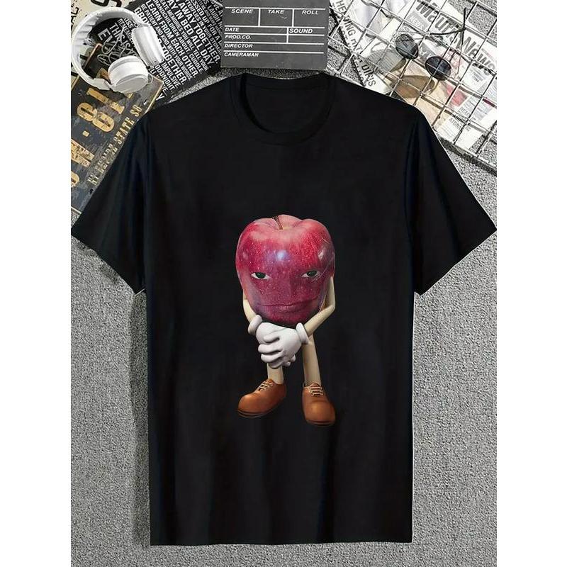 100% Cotton Me Asf Apple Funny Apple With Face Meme Wapple T-Shirt Casual Short Sleeve Shirt