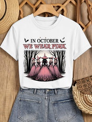 In October We Wear Pink T-Shirt Breast Cancer Awareness Witch Tee
