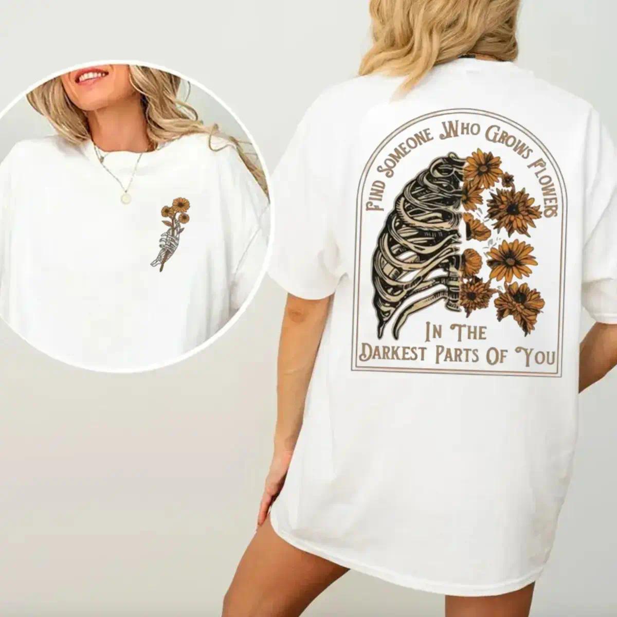 Find Someone Who Grows Flowers Rib Sunflowers Pattern Printing Street Style T-shirt unisex
