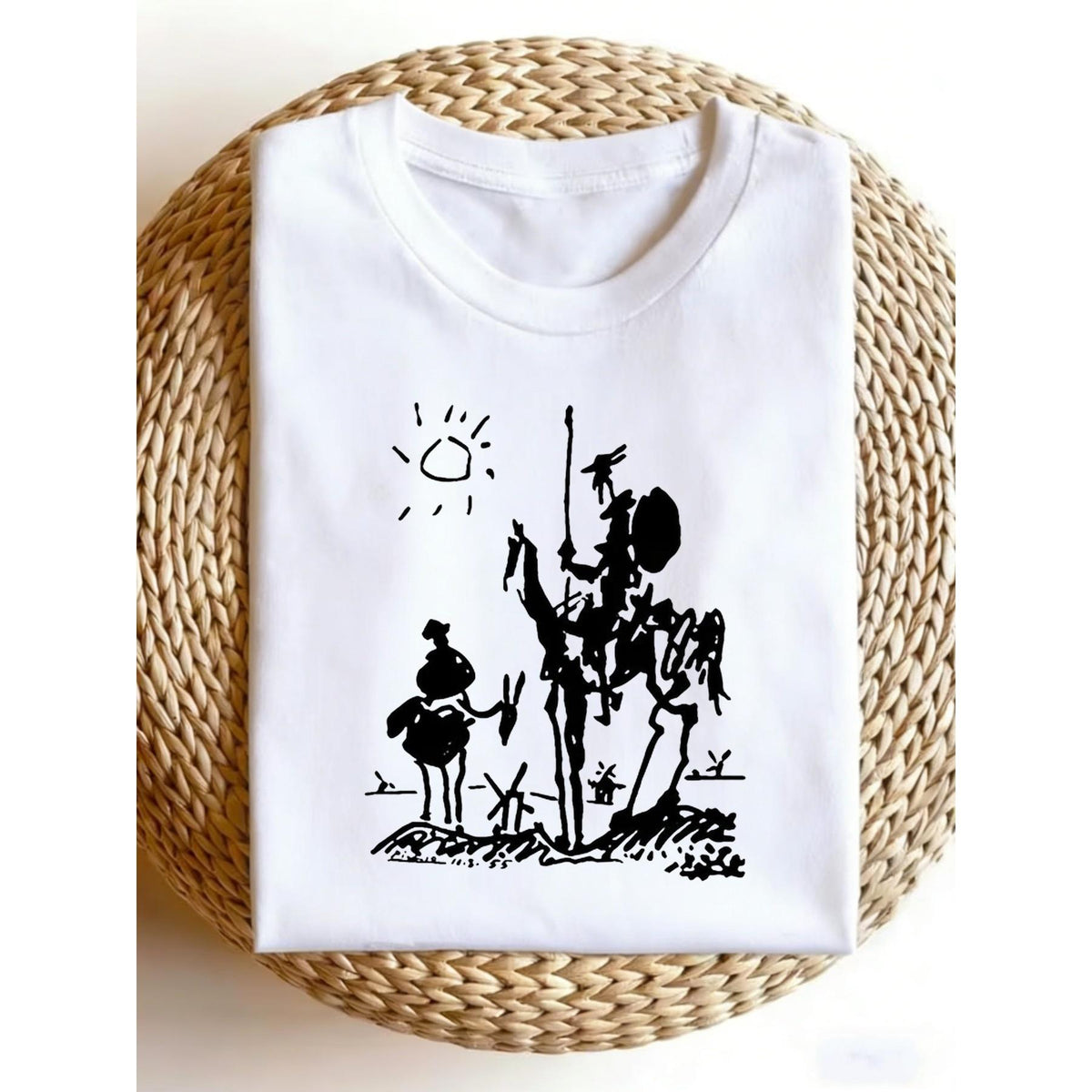 Picasso Don Quixote Art Tee – Vintage Cubist Sketch Graphic Shirt for Men, Soft Lightweight Casual Crewneck