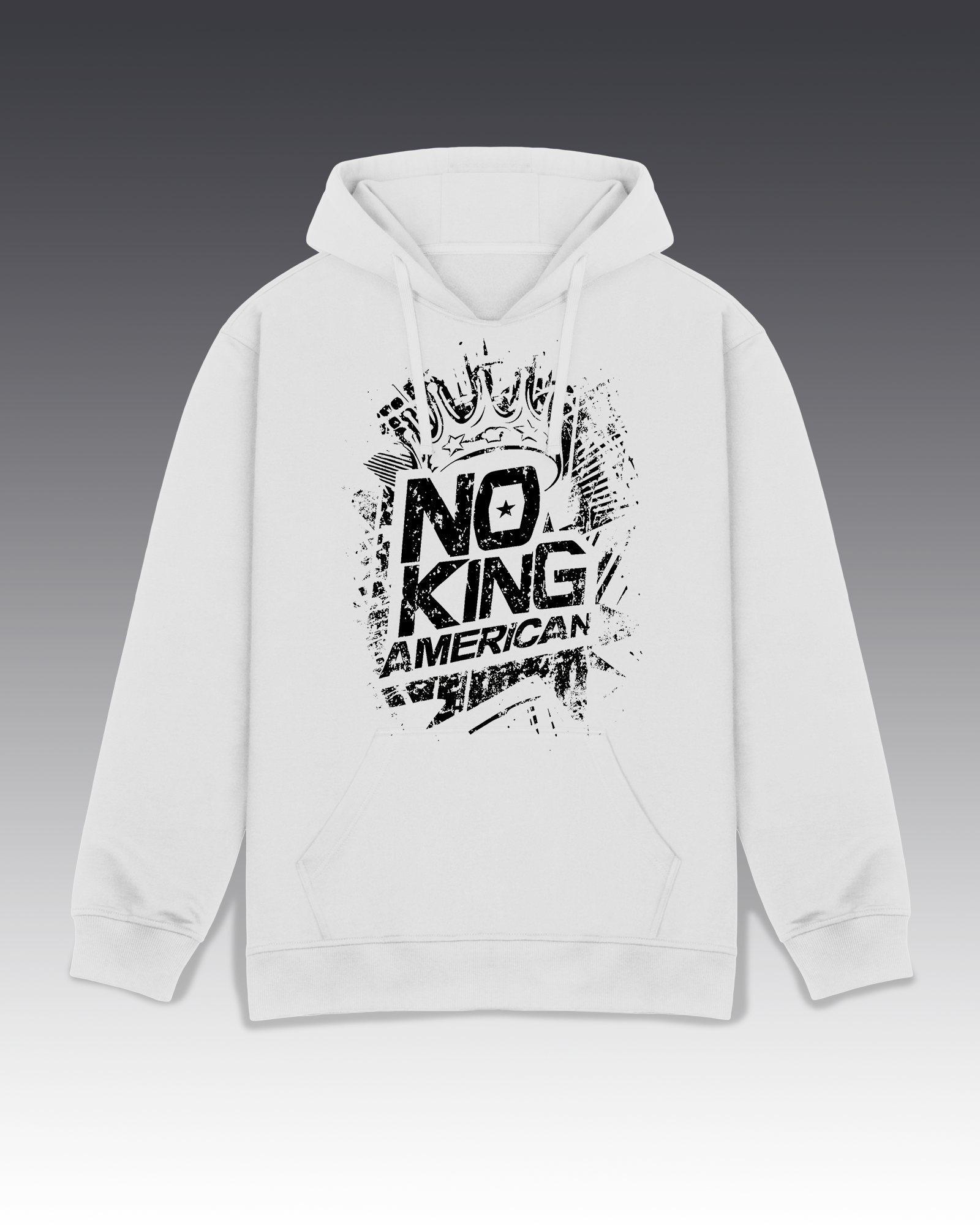 DIYANYONE Original "NO KING AMERICAN" Hoodie - Heavyweight Cotton Blend Streetwear Pullover, Distressed Political Statement Hoodies, Urban Grunge Style