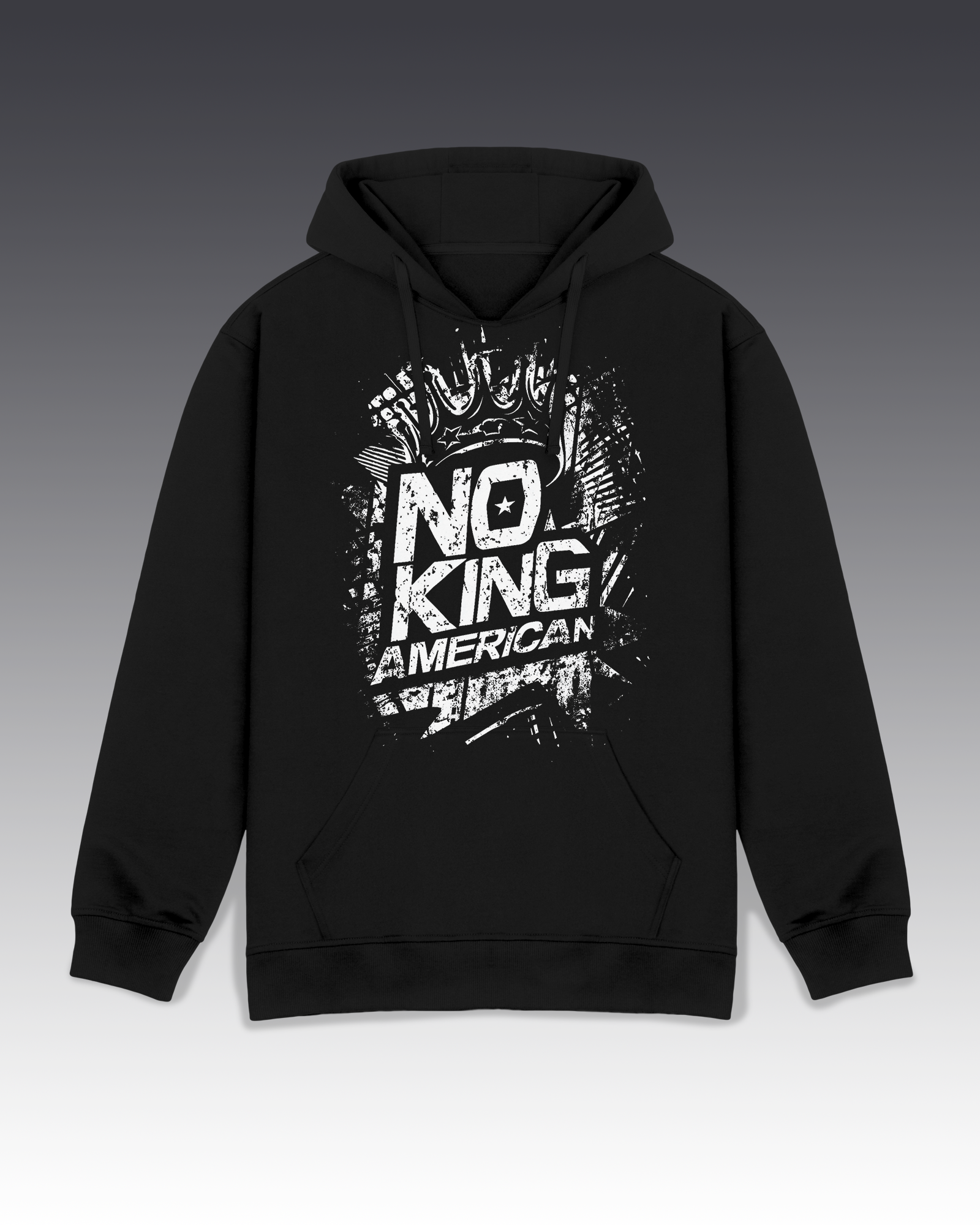 DIYANYONE Original "NO KING AMERICAN" Hoodie - Heavyweight Cotton Blend Streetwear Pullover, Distressed Political Statement Hoodies, Urban Grunge Style
