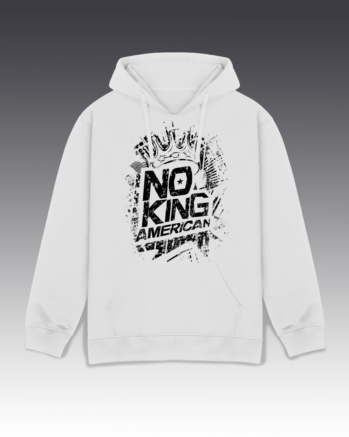 DIYANYONE Original "NO KING AMERICAN" Hoodie - Heavyweight Cotton Blend Streetwear Pullover, Distressed Political Statement Hoodies, Urban Grunge Style