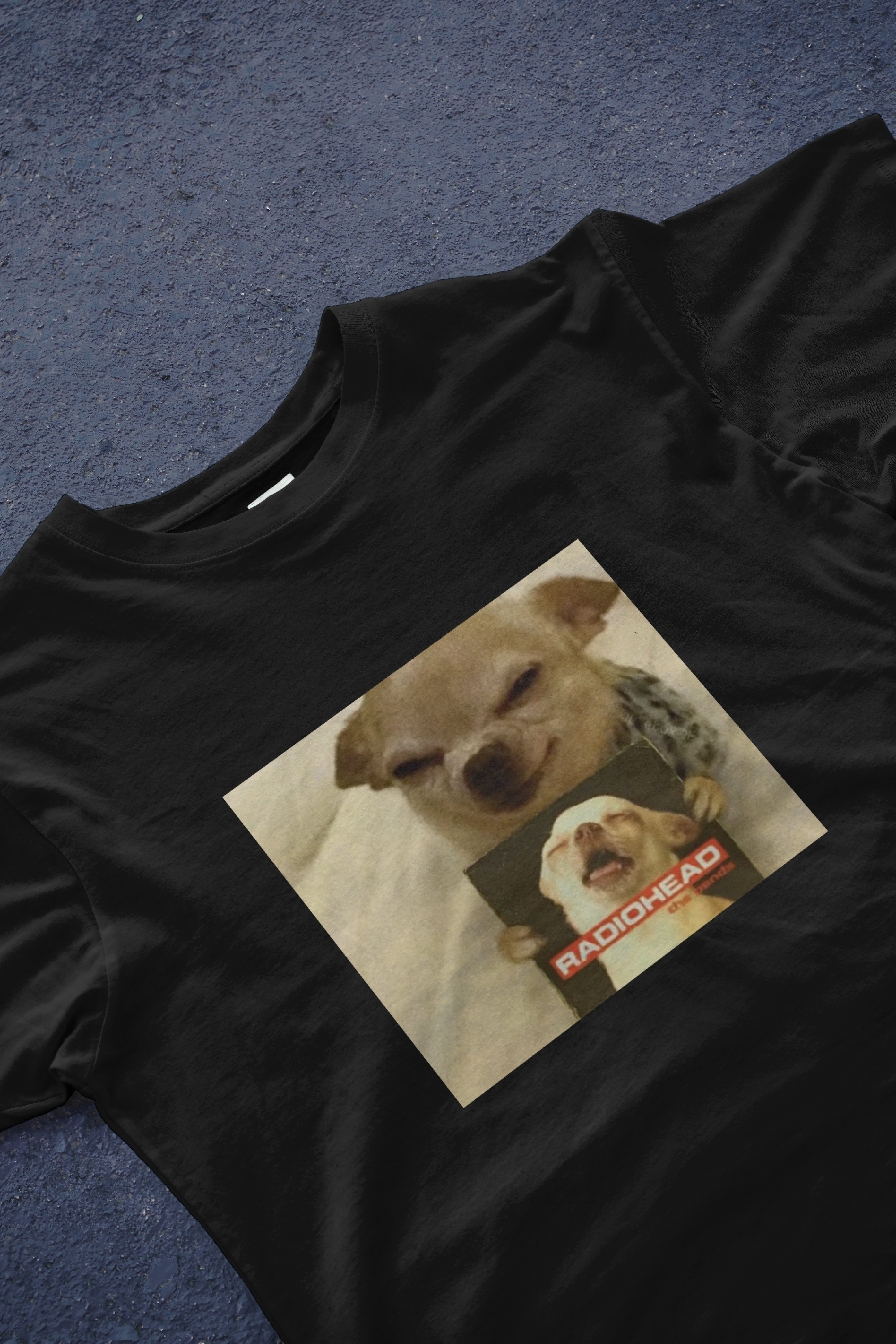 DIYANYONE Original Chihuahua Meme "The Bends" Cotton T-Shirt - Dogs Memes Band Culture Parody Tee, Indie Rock Fan Style