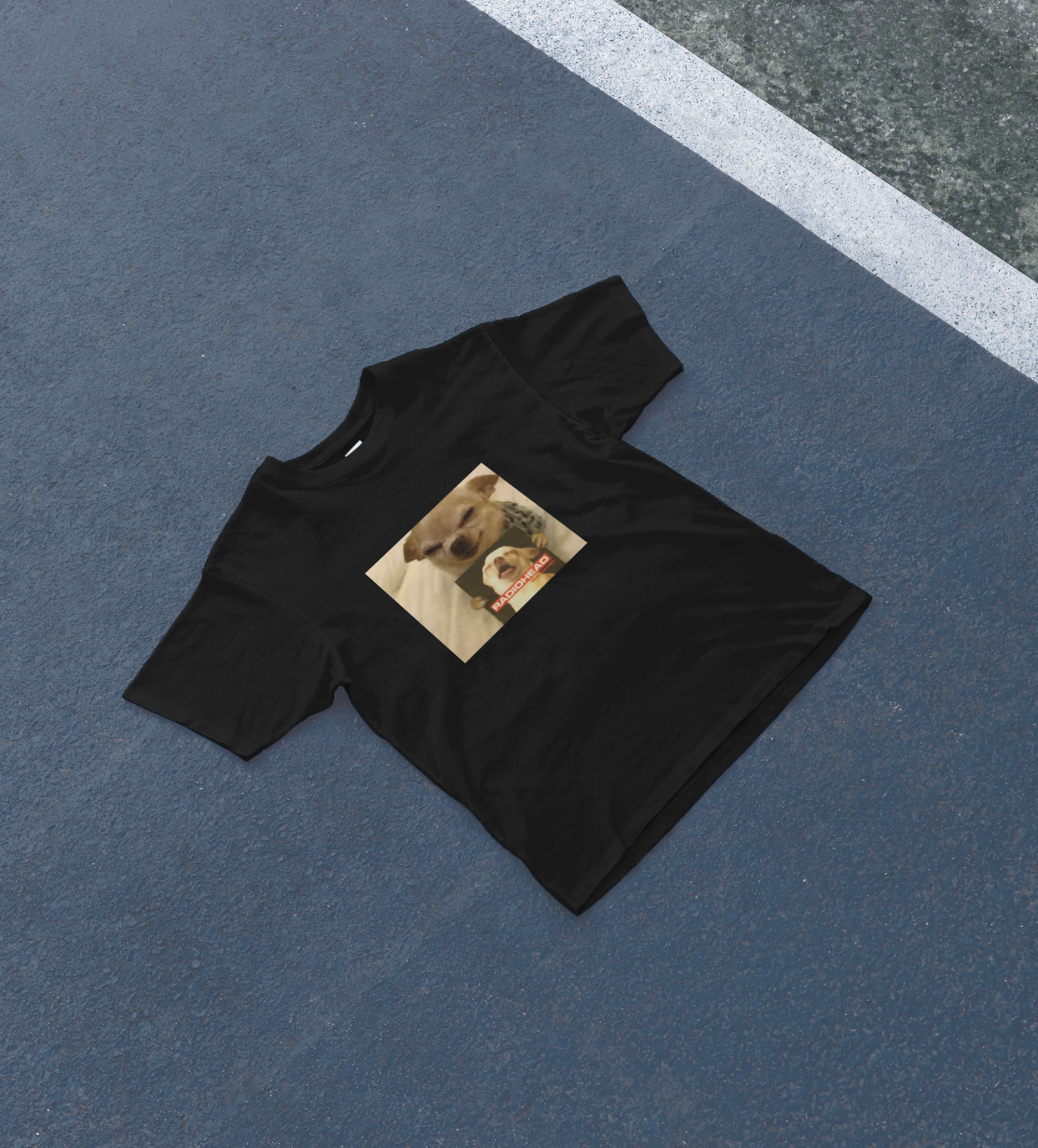 DIYANYONE Original Chihuahua Meme "The Bends" Cotton T-Shirt - Dogs Memes Band Culture Parody Tee, Indie Rock Fan Style