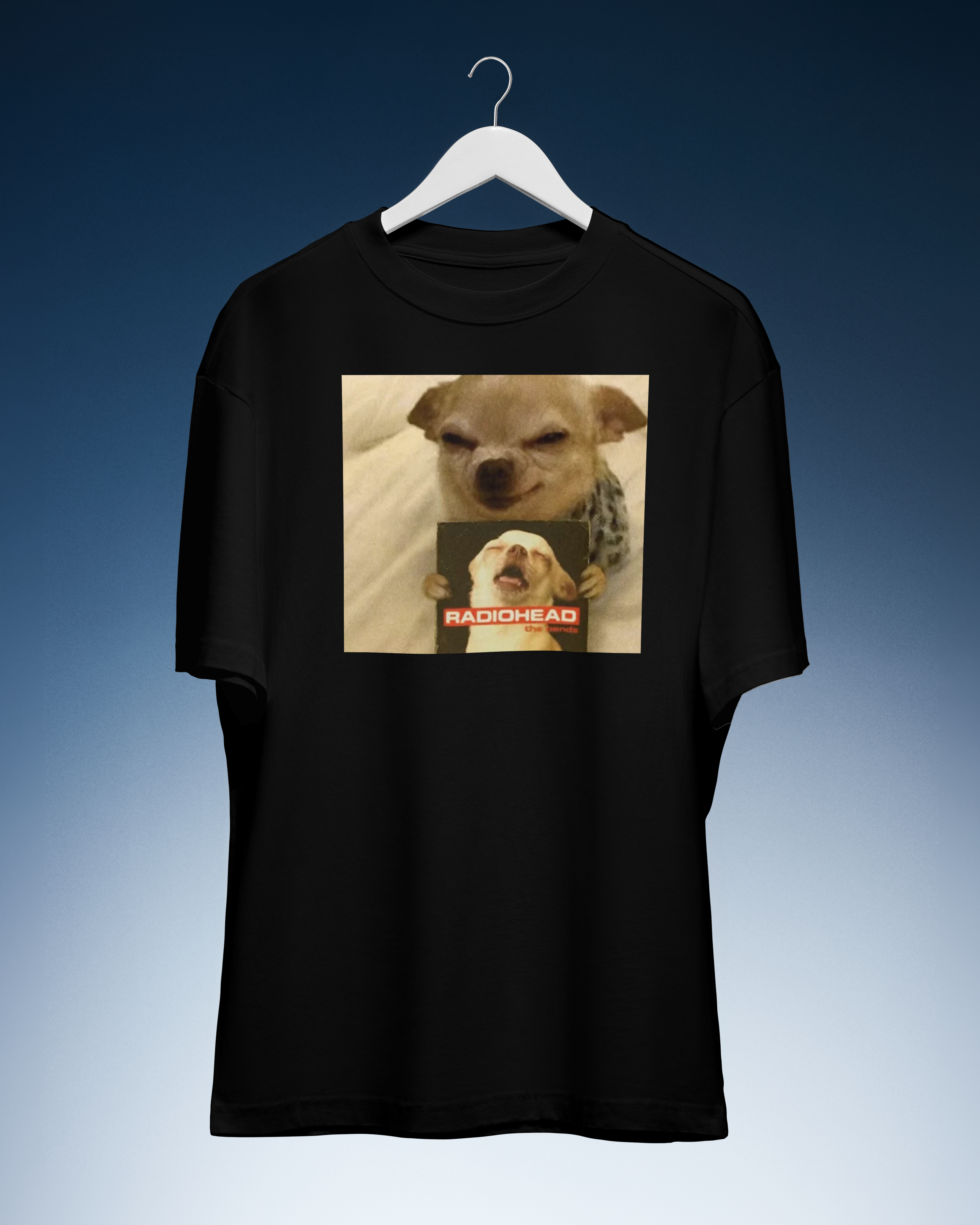 DIYANYONE Original Chihuahua Meme "The Bends" Cotton T-Shirt - Dogs Memes Band Culture Parody Tee, Indie Rock Fan Style