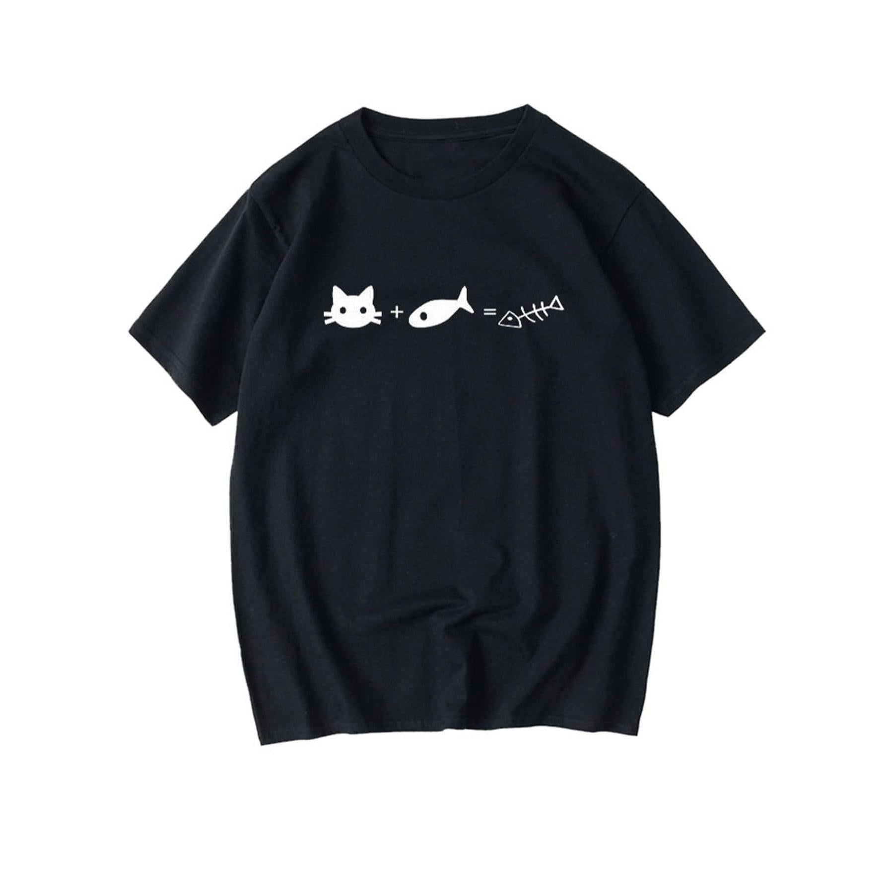 Cat Plus Fish Equals Fishbone Funny Math Meme Graphic Unisex T-Shirt