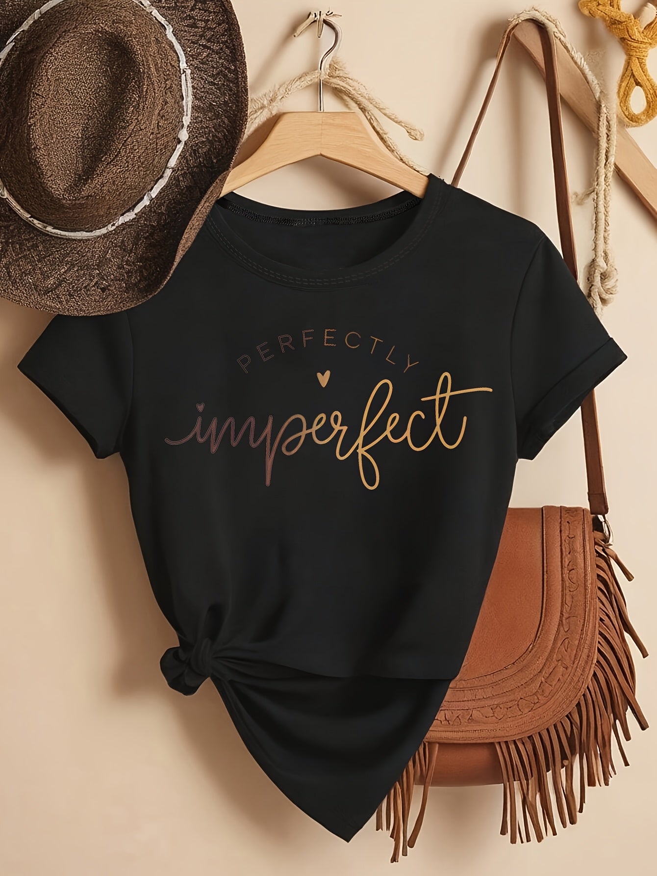 Women's  "The Perfect Imperfection" T-Shirt Simple letter graphic printed T-shirt Round Neck Short Sleeve Top Women Tshirt