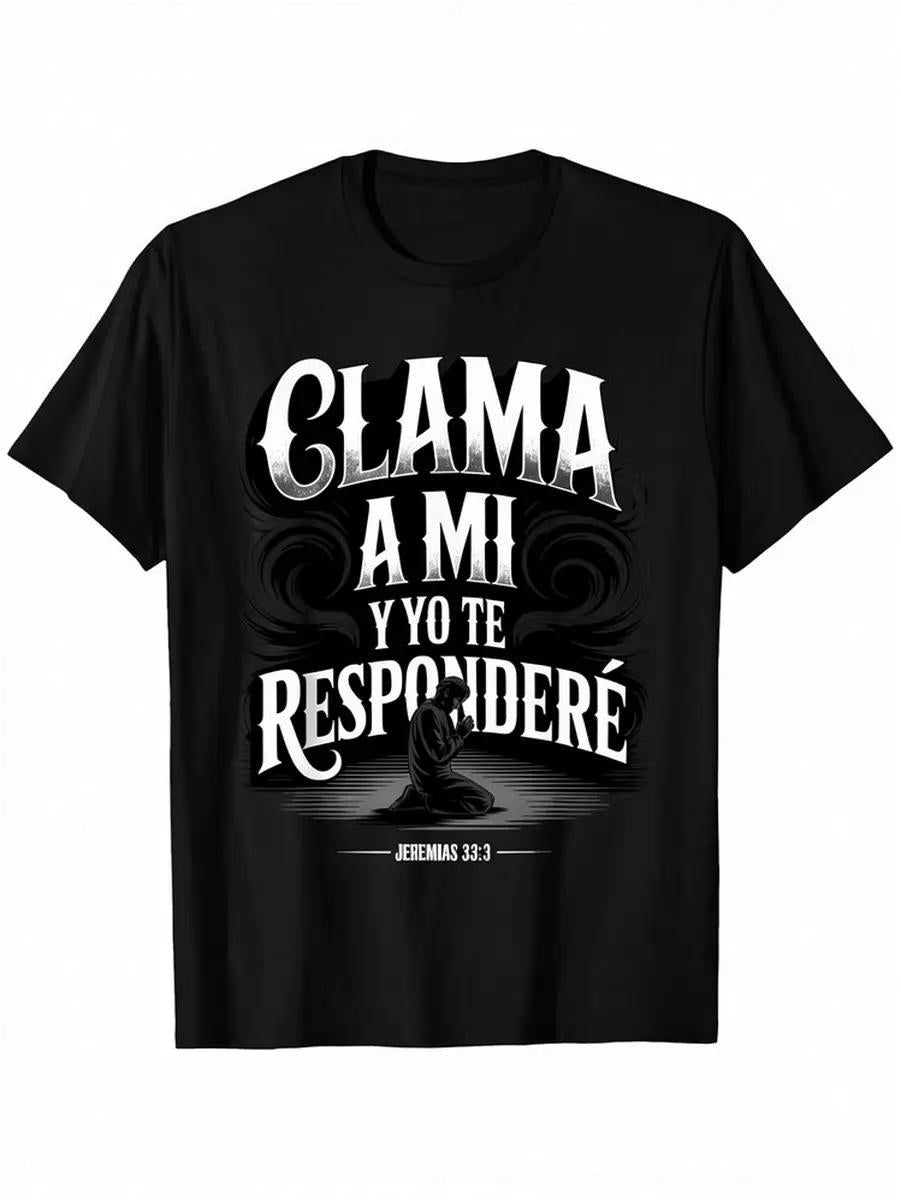 Unisex Heavy Cotton T-shirt with Spanish Jeremiah 33:3 Scripture Print, Classic Fit Short-Sleeve Casual Wear Graphic Top, Tshirt, Shortsleeve, All Seasons, Crew Neck, Tops, Menswear, Round Neck, Clothes, Unisex Cut, Text Print, Jeremiah Quote