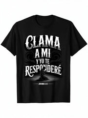 Unisex Heavy Cotton T-shirt with Spanish Jeremiah 33:3 Scripture Print, Classic Fit Short-Sleeve Casual Wear Graphic Top, Tshirt, Shortsleeve, All Seasons, Crew Neck, Tops, Menswear, Round Neck, Clothes, Unisex Cut, Text Print, Jeremiah Quote