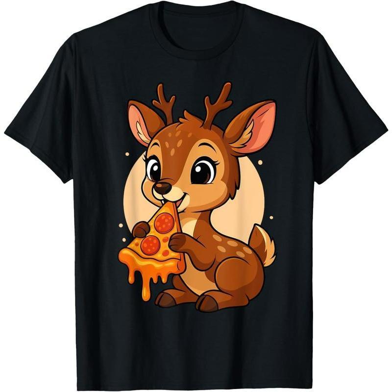 Funny Gazelle Eating Pizza Graphic T-Shirt