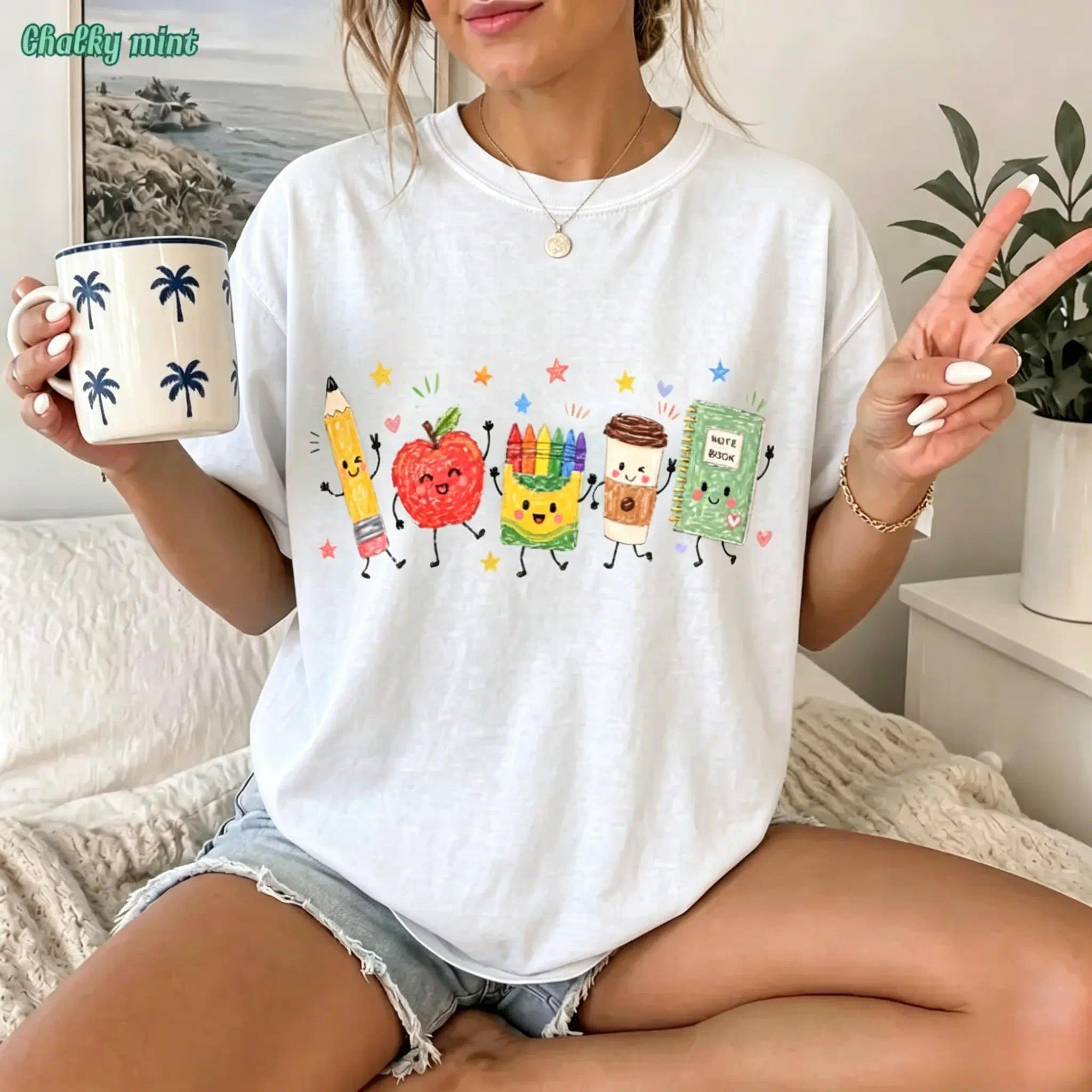Back to School  T-Shirt, Cute School Supplies Graphic Tee, Teacher Apple Pencil Notebook Shirt, Classroom Aesthetic Gift