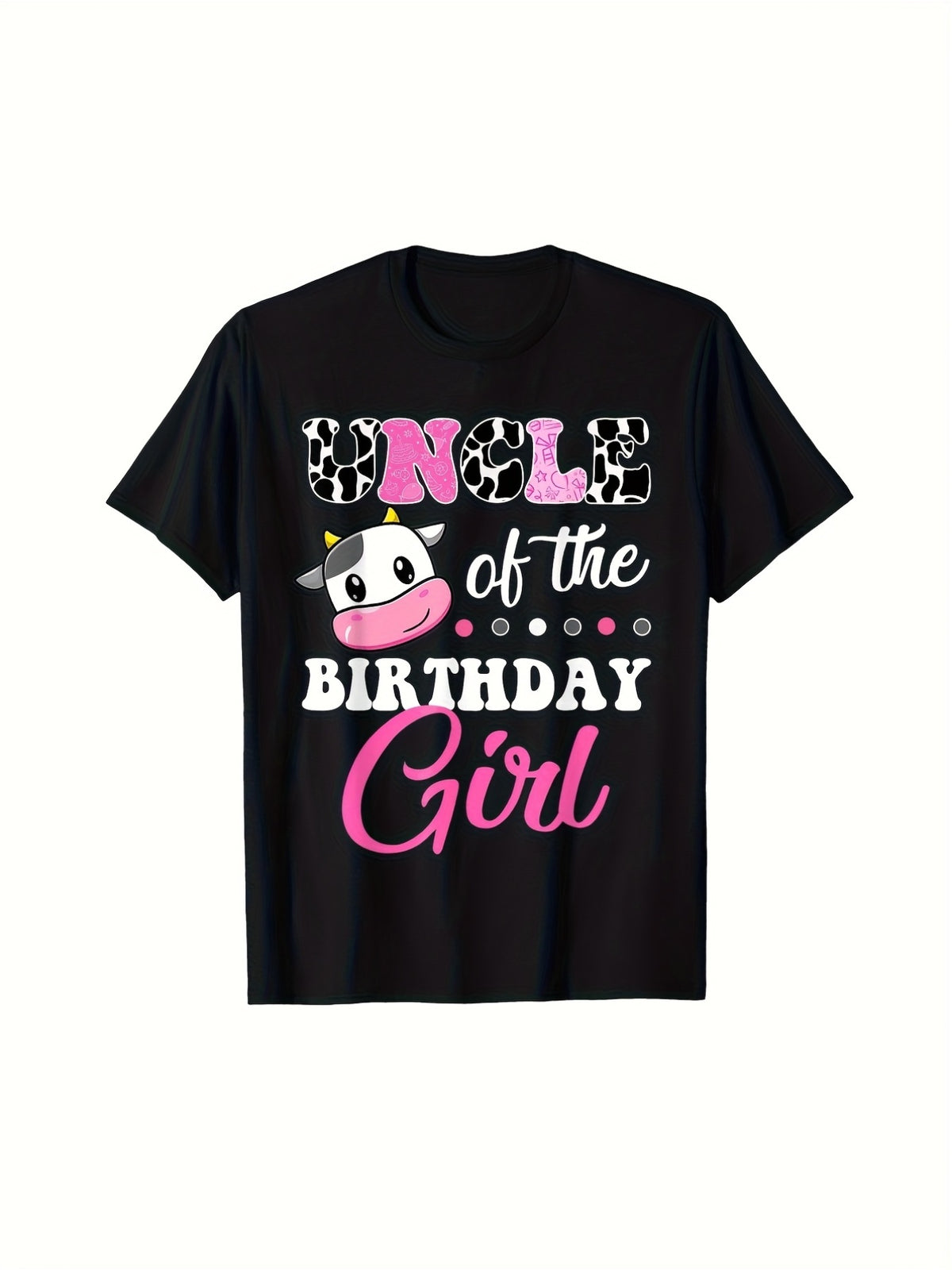 No Of The Birthday Girl Cow Print Graphic Tee for Women, Funny Birthday Party Short Sleeve T-Shirt, Casual Crew Neck Top with Cow Balloon Design