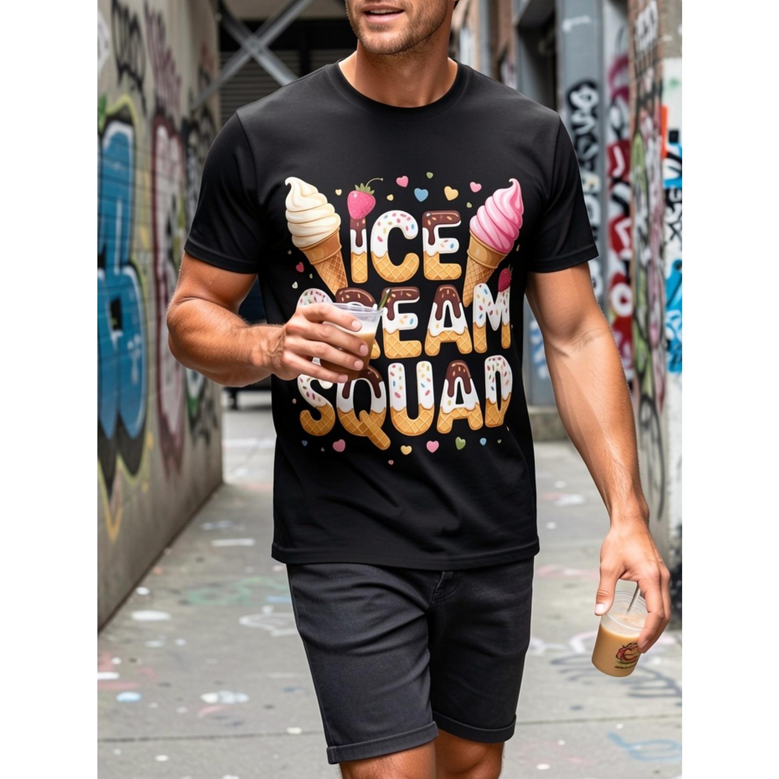 Ice Cream Squad Cute Summer Graphic Tee Sweet Treat Lover Casual Birthday Party Gift Fun Novelty Unisex Soft Cotton Crew Neck Retro Style Summer Vibes