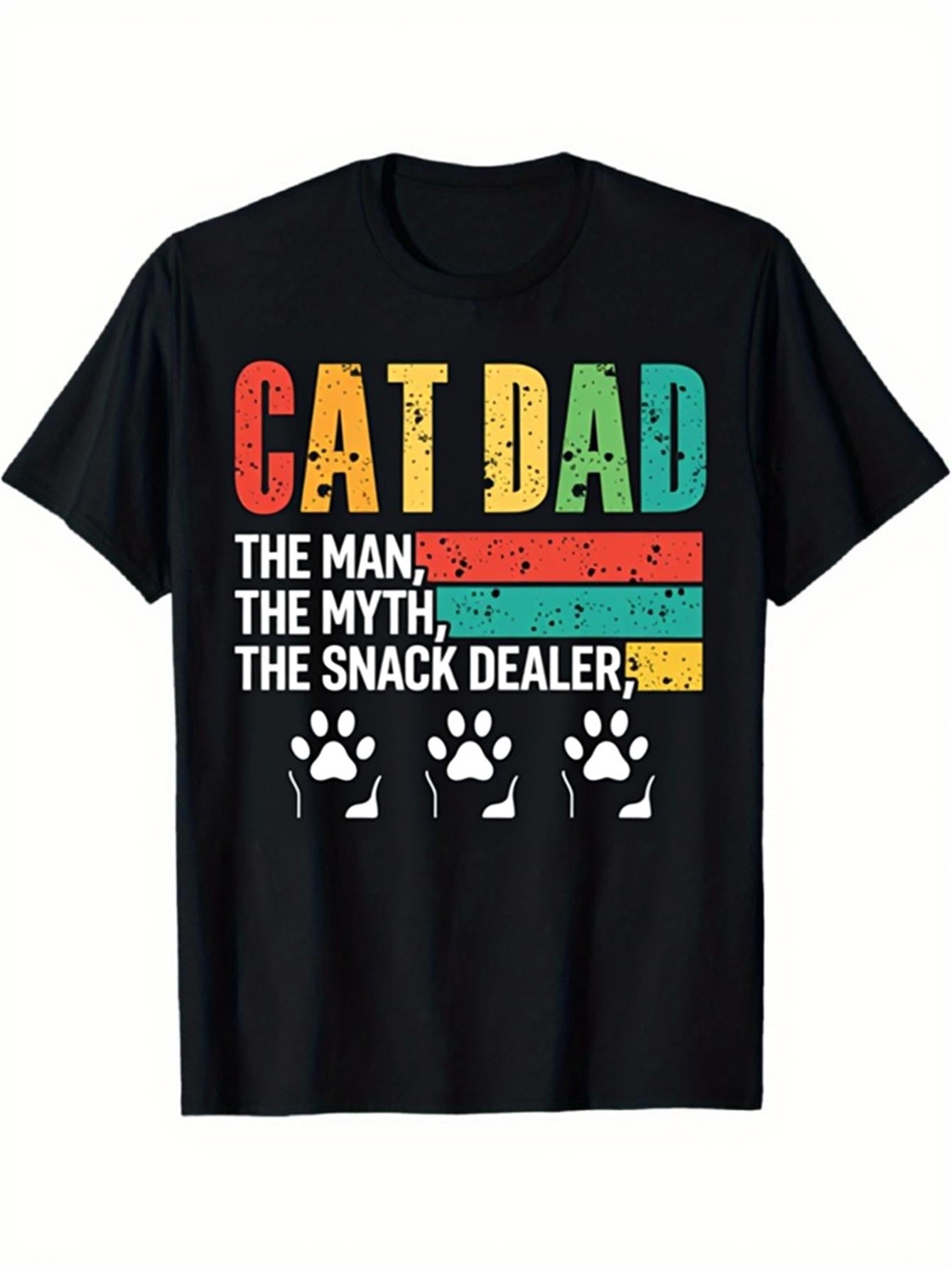 Men's Fun Cat Dad T-Shirt- for Man Mythical Snack Vendor Pattern T-Shirt-  Soft Casual Wear Suitable for Cat Lovers- Perfect Gift for Dad Pet Owner- Suitable for All Seasons, PLUS SIZE
