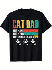 Men's Fun Cat Dad T-Shirt- for Man Mythical Snack Vendor Pattern T-Shirt-  Soft Casual Wear Suitable for Cat Lovers- Perfect Gift for Dad Pet Owner- Suitable for All Seasons, PLUS SIZE