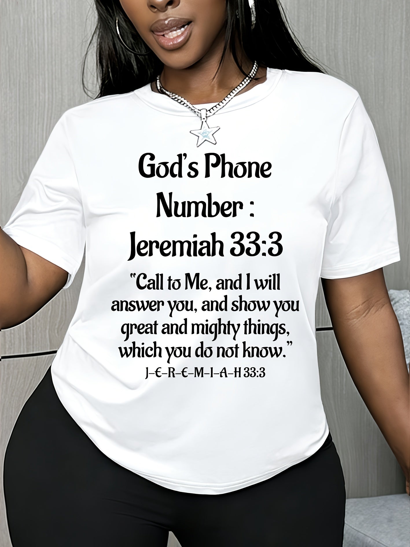 Women's Bible Verse Blouse Top Jeremiah 33:3 Hebrew Scripture Print Short Sleeve Shirt