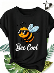 Women Bee Cool Cute Bee Graphic T‑Shirt, Crew Neck Short Sleeve Casual Animal Print Summer Tee Top