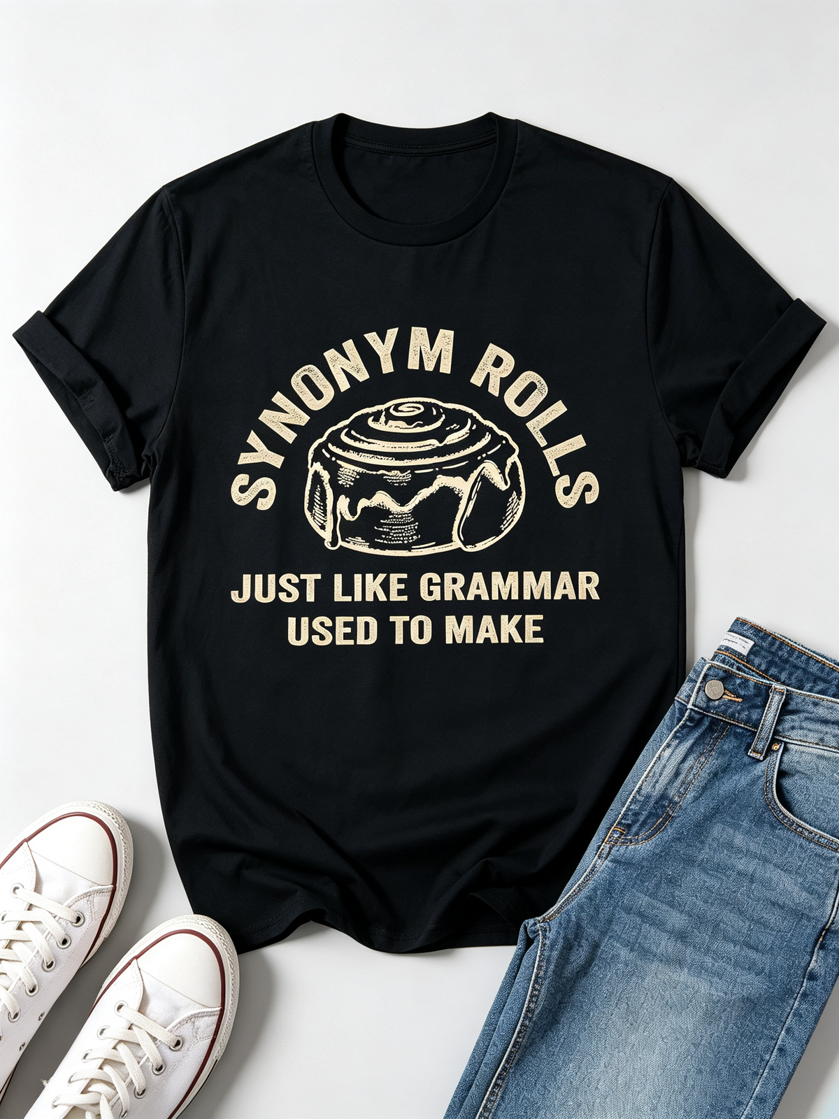 Funny Grammar Pun Synonym Swing for/compatible for Cinnamon Rolls Teacher Humor T-Shirt