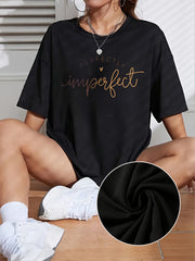 Women's  "The Perfect Imperfection" T-Shirt Simple letter graphic printed T-shirt Round Neck Short Sleeve Top Women Tshirt