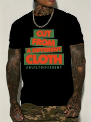Men' Crew Neck T-Shirt Suitable for Seasons - Soft Comfortable Casual Shirt with "Cut From a Different Cloth Built Different" Slogan Print, Machine Washable Round Neck Tee for Gym