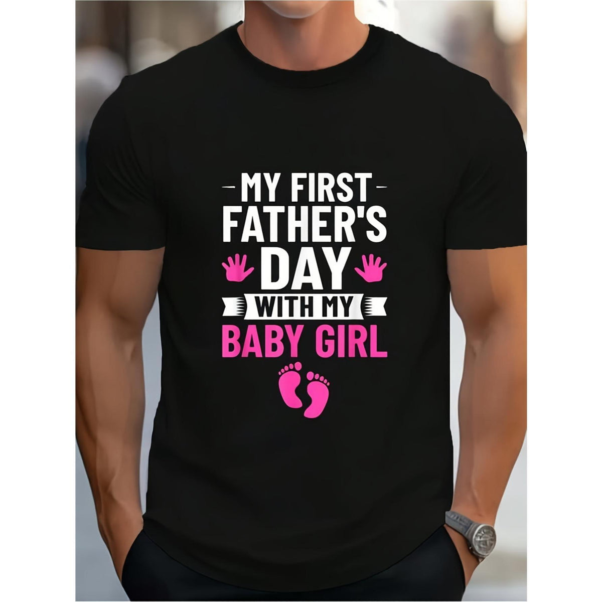 My First Father’s Day With My Baby Girl New Dad T-Shirt - Baby Footprint Graphic Tee, Unisex Father‘s Gift