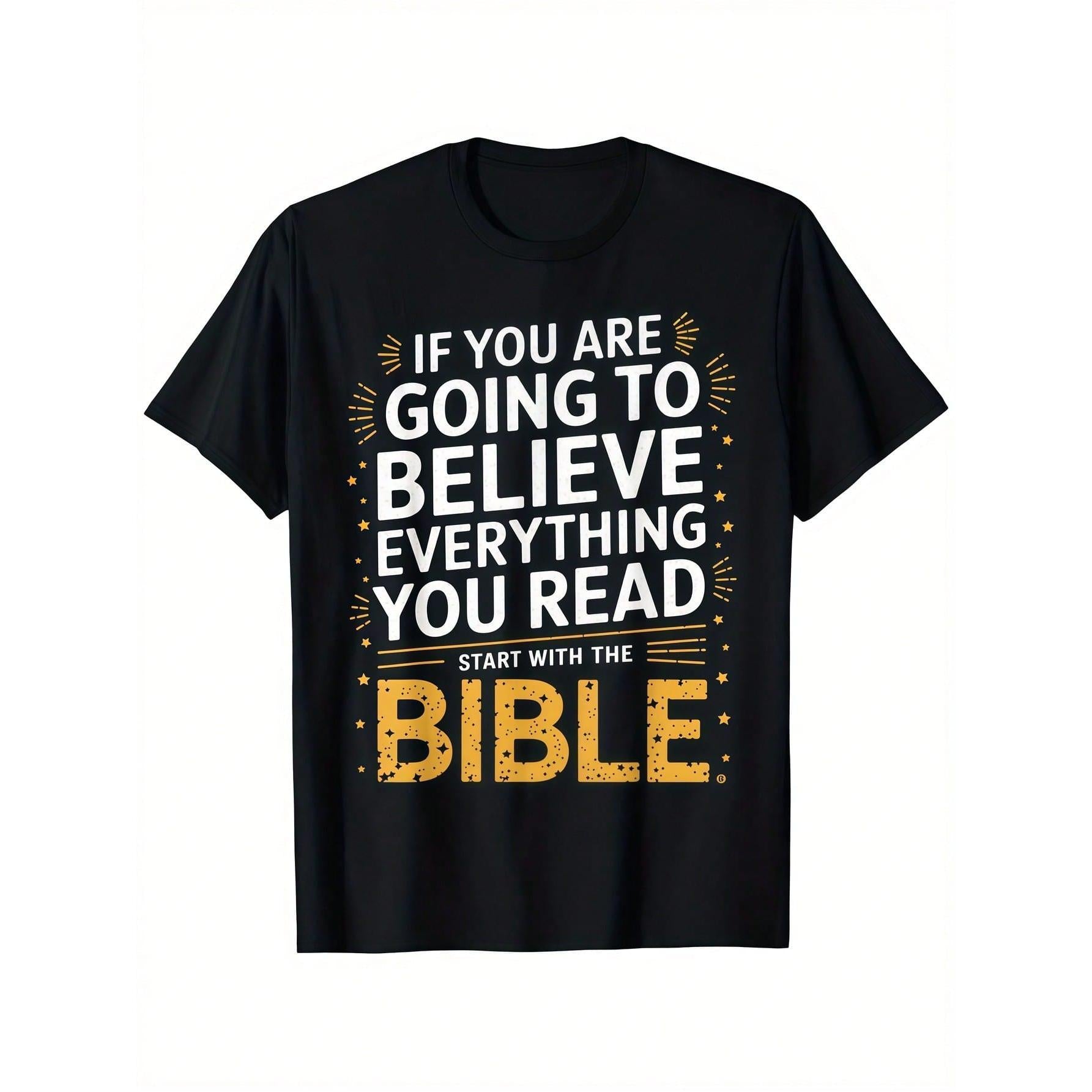 Men's Clothing Bible Text Printed Black Tshirt, Graphic Tee, Summer Tops, Shirt, Unisex Casual Crew Neck Tshirt