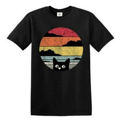 Cat Sunset Retro Printed T-Shirt