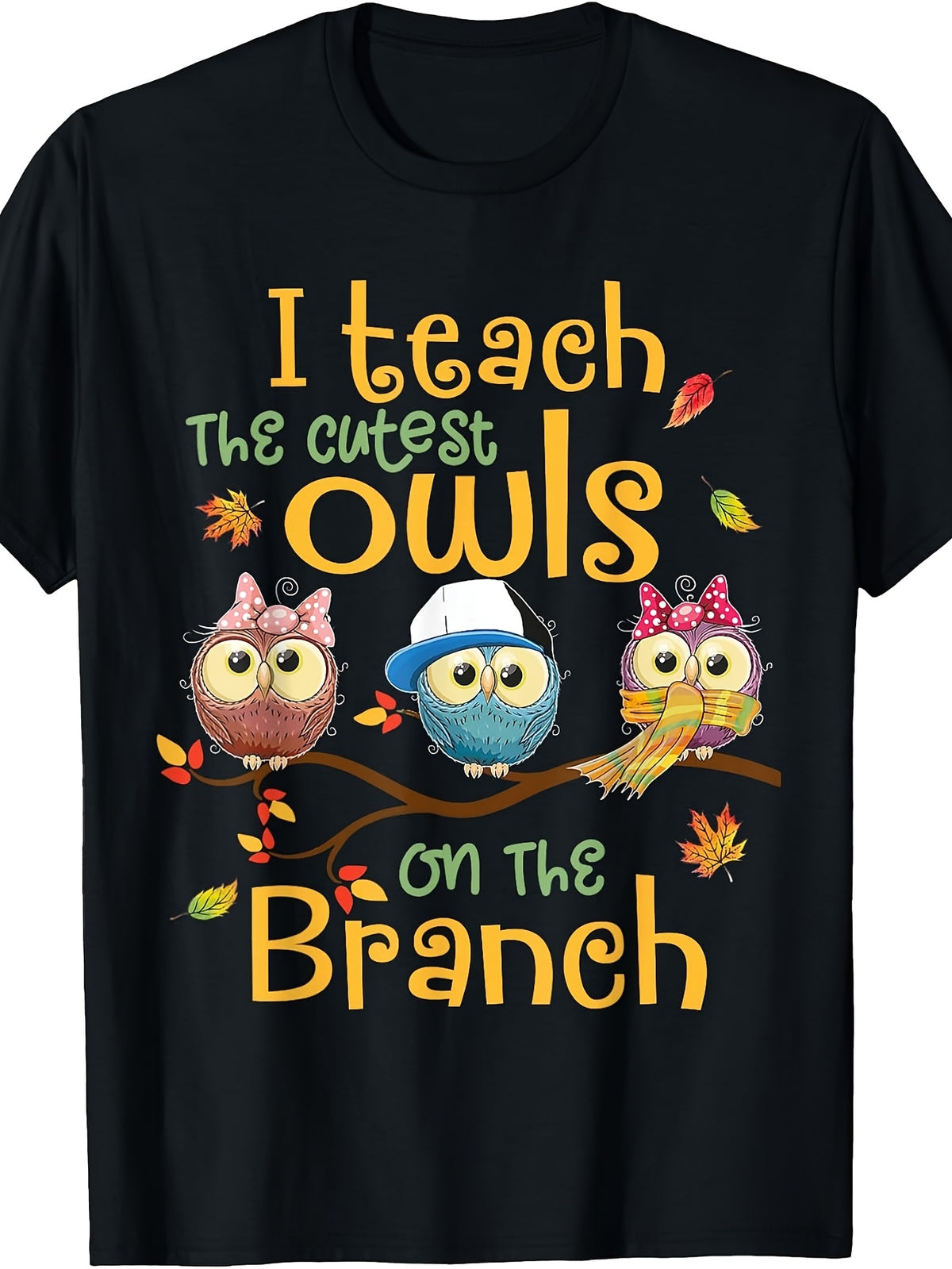 I Teach The Cutest Owls On The Branch Graphic Tee for Men Women, Fall Autumn Teacher Back To School Short Sleeve T-Shirt, Casual Crew Neck Top for Daily Wear Teacher Gift