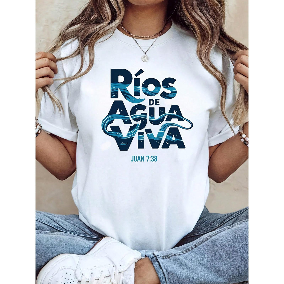 “Ríos De Agua Viva” Christian T-Shirt – Short Sleeve Premium Blend Tee, Flowing Water Scripture Inspired Design, for Men & Women