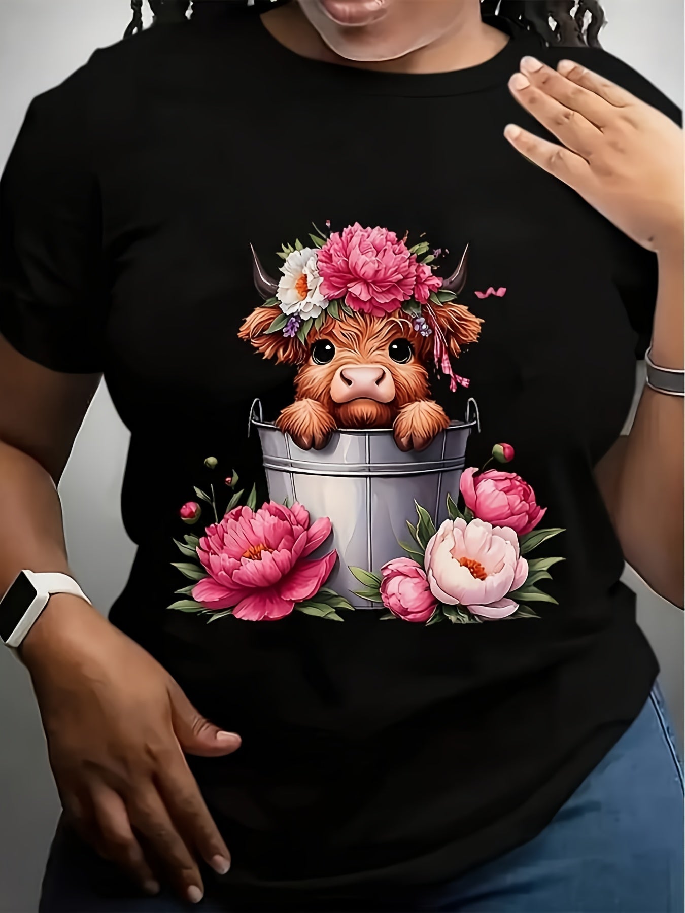 Baby Highland Cow T-Shirt Floral Cowgirl Tee With Peonies Spring Farm Lover Gift Top