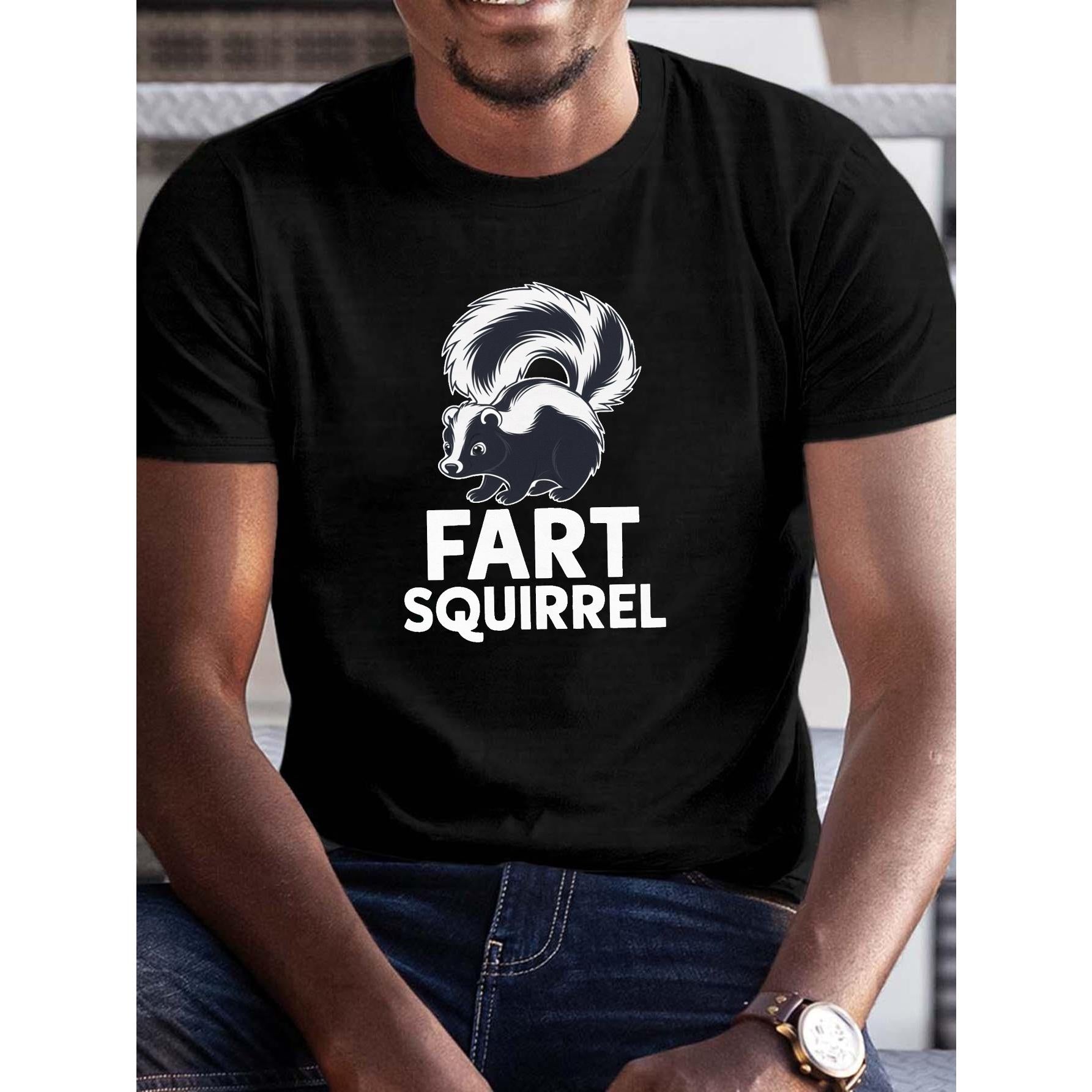 Men's Crew Neck T-Shirt with Skunk Graphic Casual Summer Tee Adult Humorous "Fart Squirrel" Print Short Sleeve Top