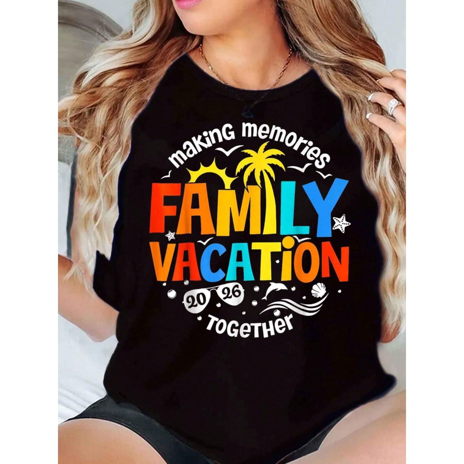“Making Memories” Family Vacation 2026 T-Shirt – Palm Tree Sun Beach Print Tee for Women, Casual Summer Crewneck