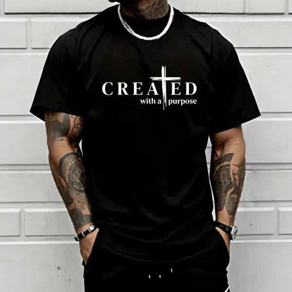 Men’s “Created with a Purpose” Christian graphic T-shirt, faith quote print tee